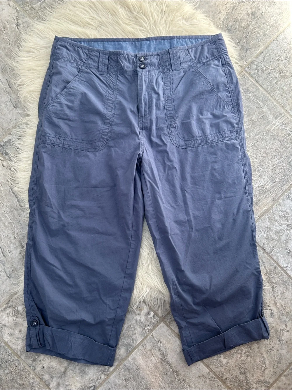 Casual Blue Cropped & Cuffed Lightweight Cargo Pants